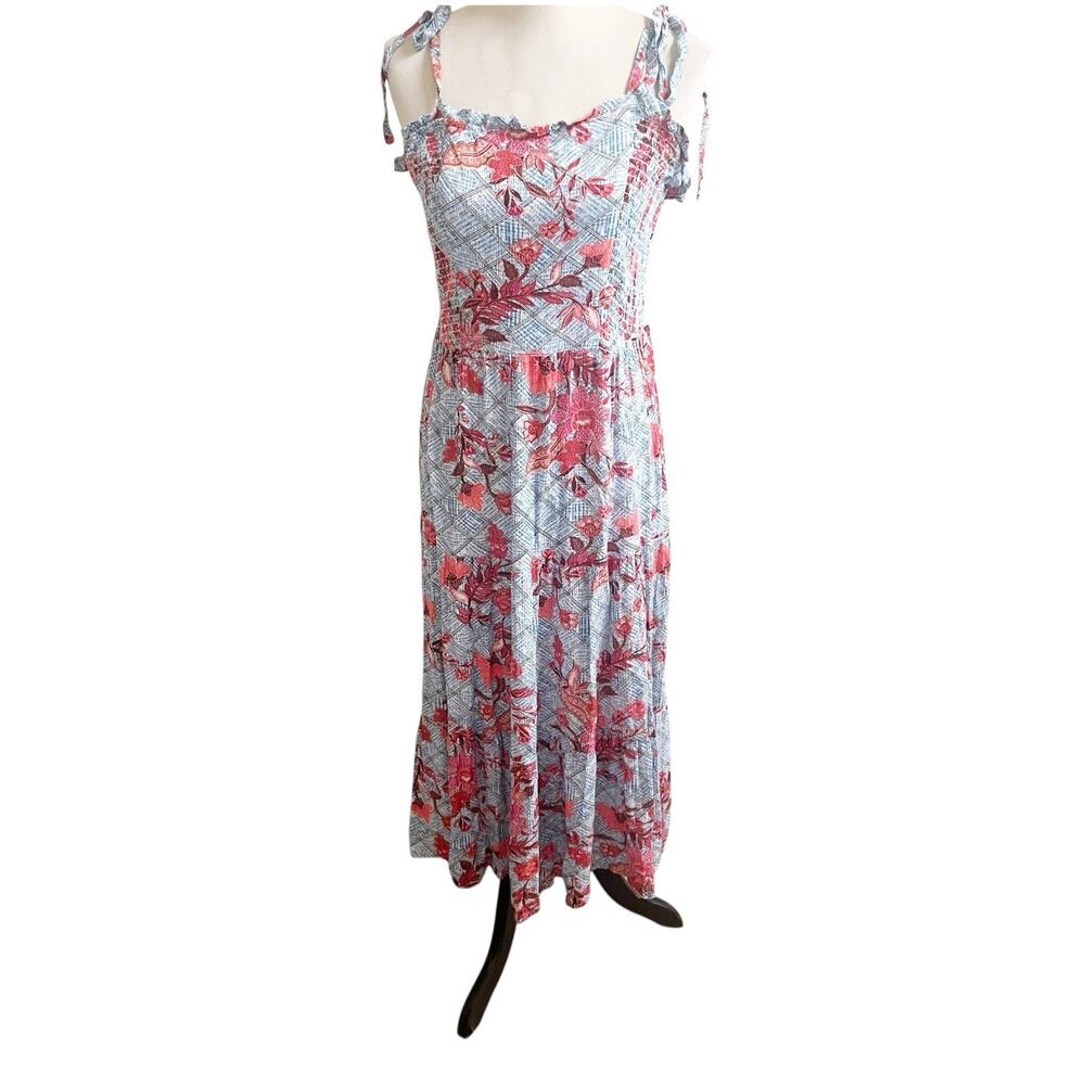 Knox Rose Smocked Maxi Dress Blue Floral Size Large NWT Coquette Bohemian